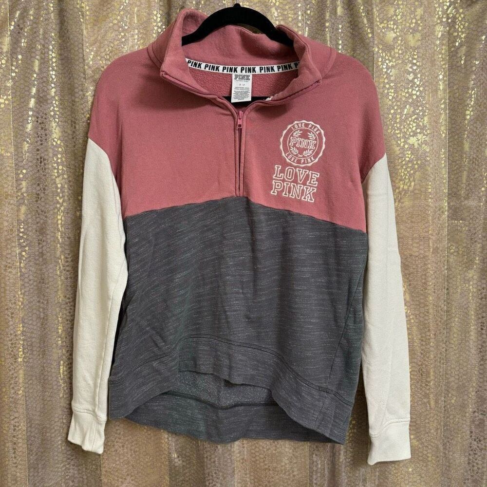 PINK Victorias Secret Mauve Gray Quarter Zip Pullover Sweater Small